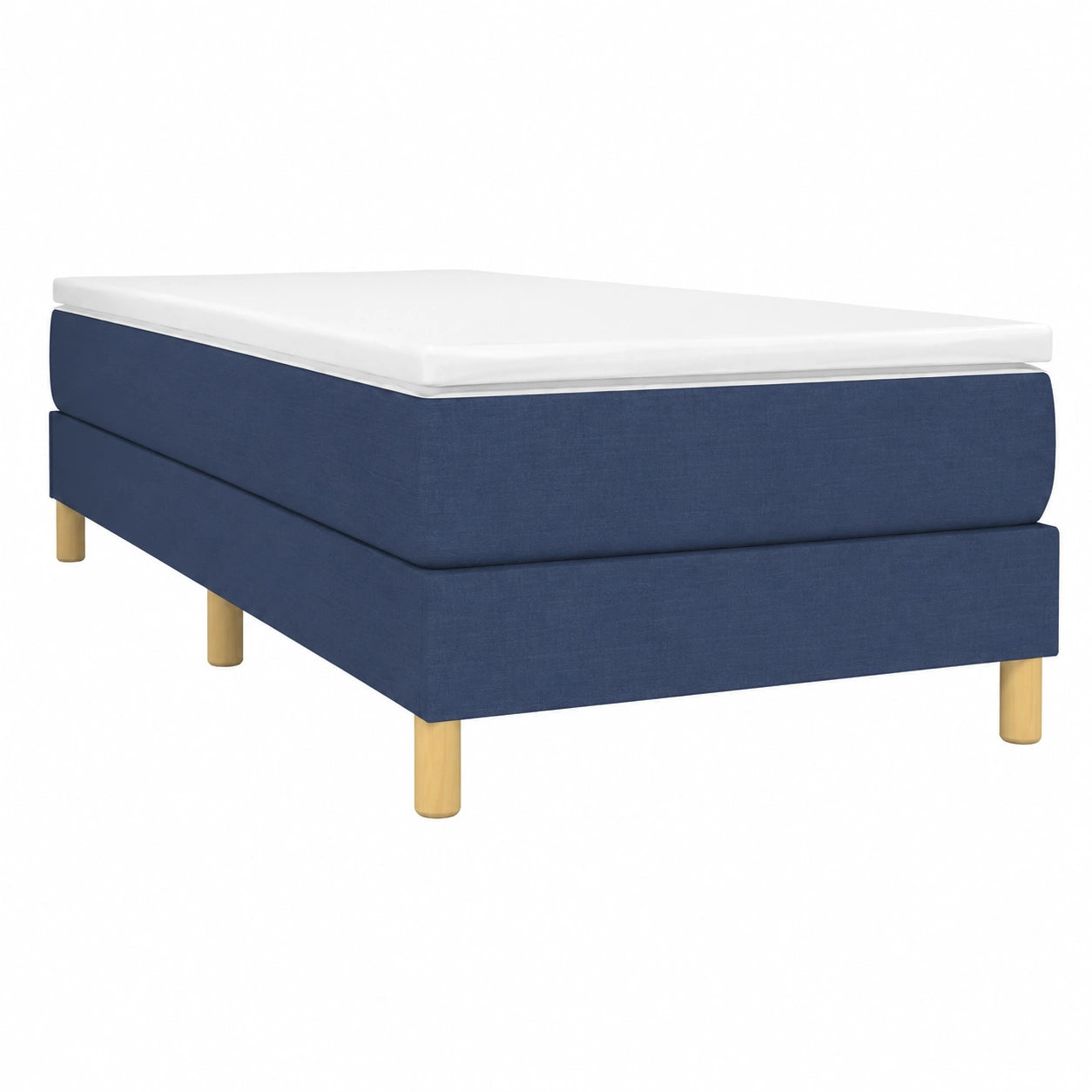 Cama Individual Tapizada en Tela Azul con Somier de Listones 90x200 cm