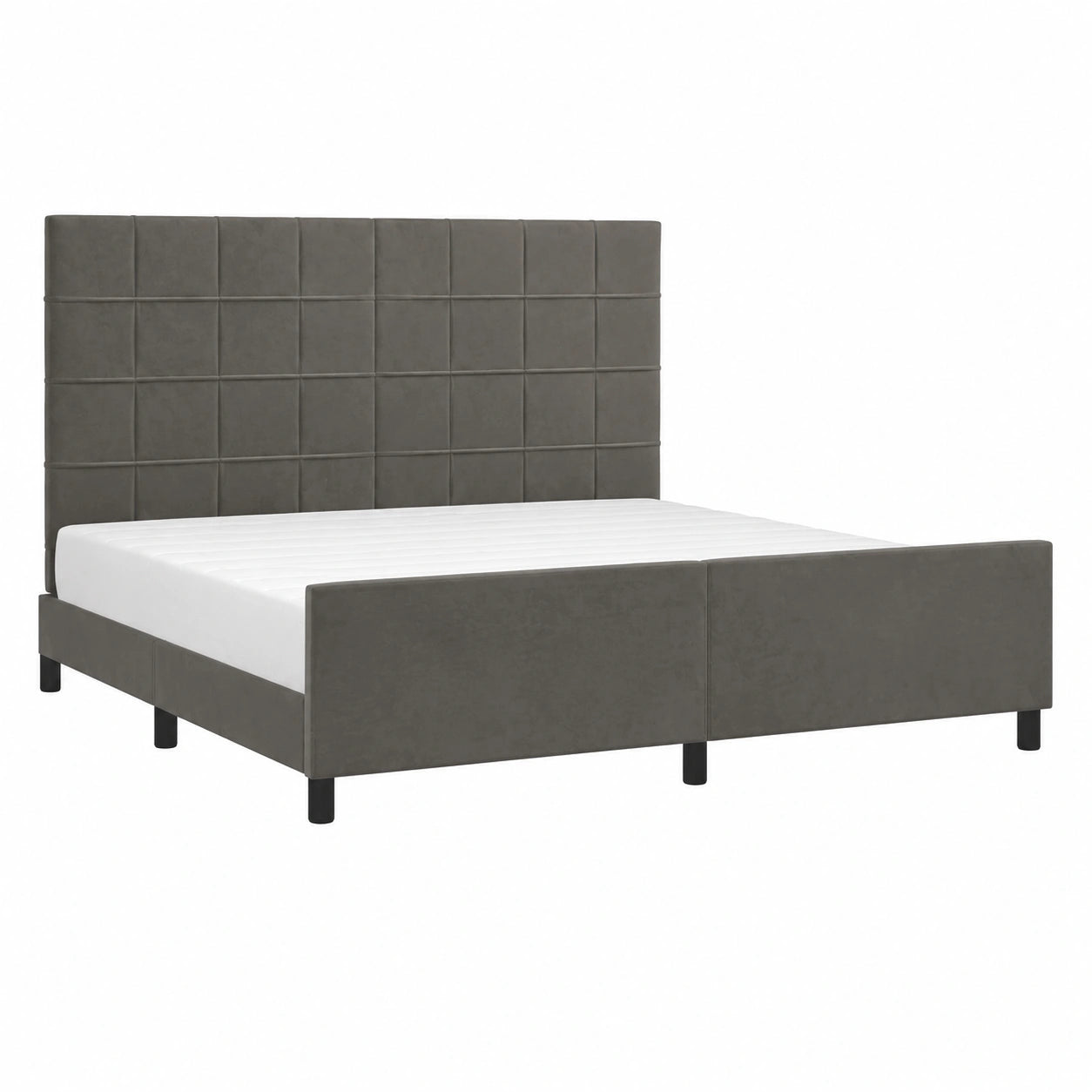 Cama Matrimonial Tapizada de Terciopelo Gris Oscuro 180x200 cm con Cabecero