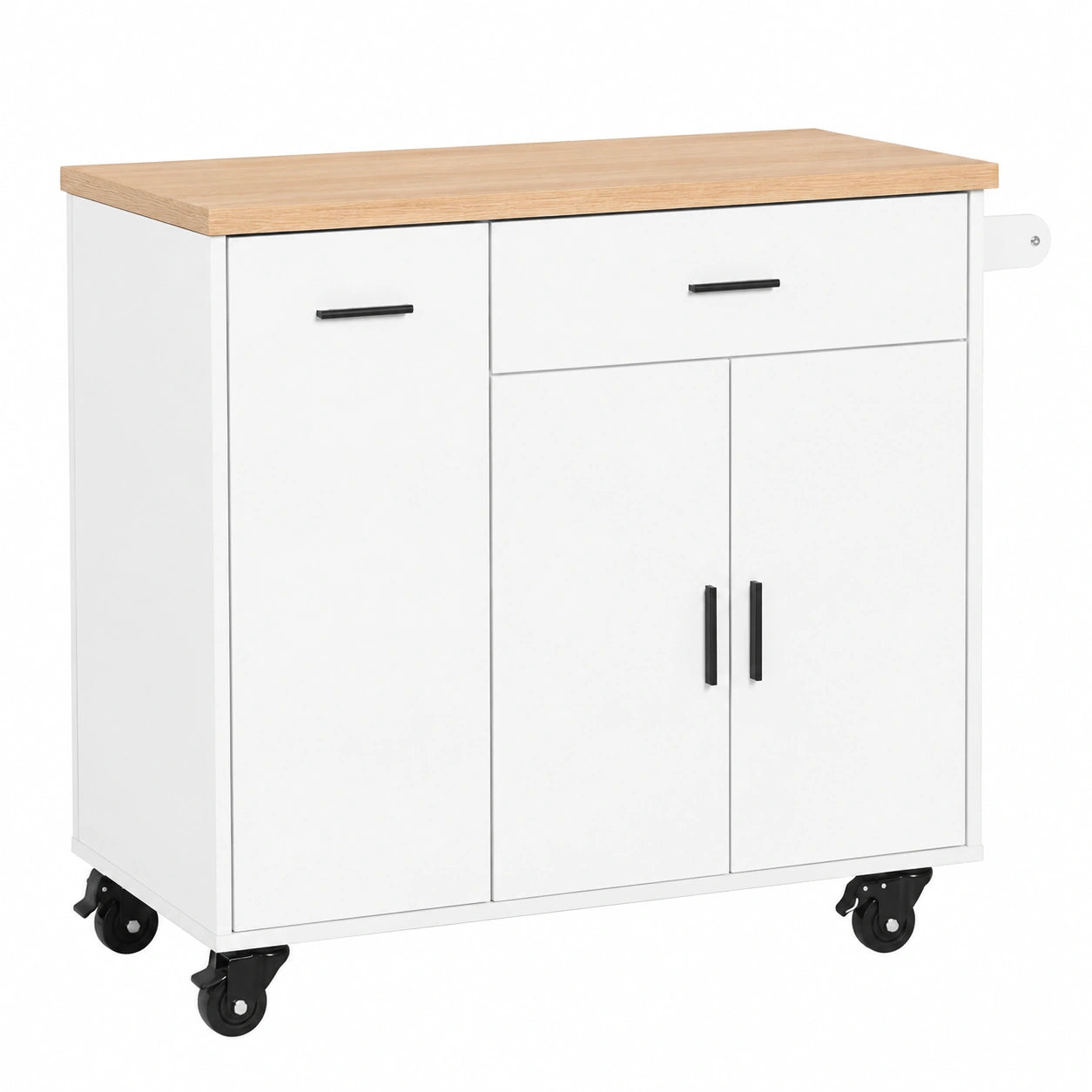 Carrito de Cocina Isla con Ruedas, Mueble Auxiliar Blanco con Barra y Almacenaje 105×46×92 cm