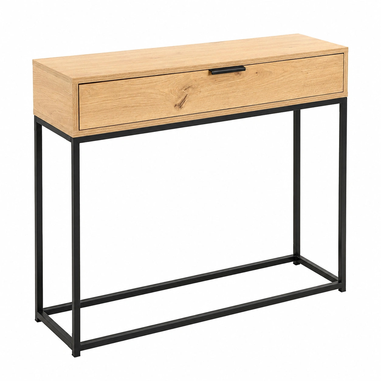 Consola moderna de roble claro y metal, 80x77x28 cm
