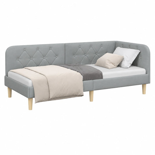 Cama Esquinera Gris Claro 100x200 cm, Sofá Cama Tapizado Moderno