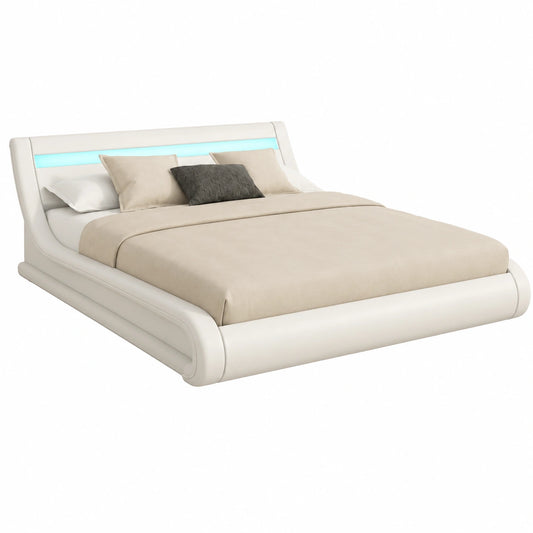 Cama Matrimonio París 150x190 cm LED Abatible Blanco