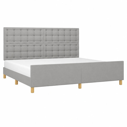 Cama Matrimonial con Cabecero y Somier Tapizado en Tela Gris Claro 200x200 cm
