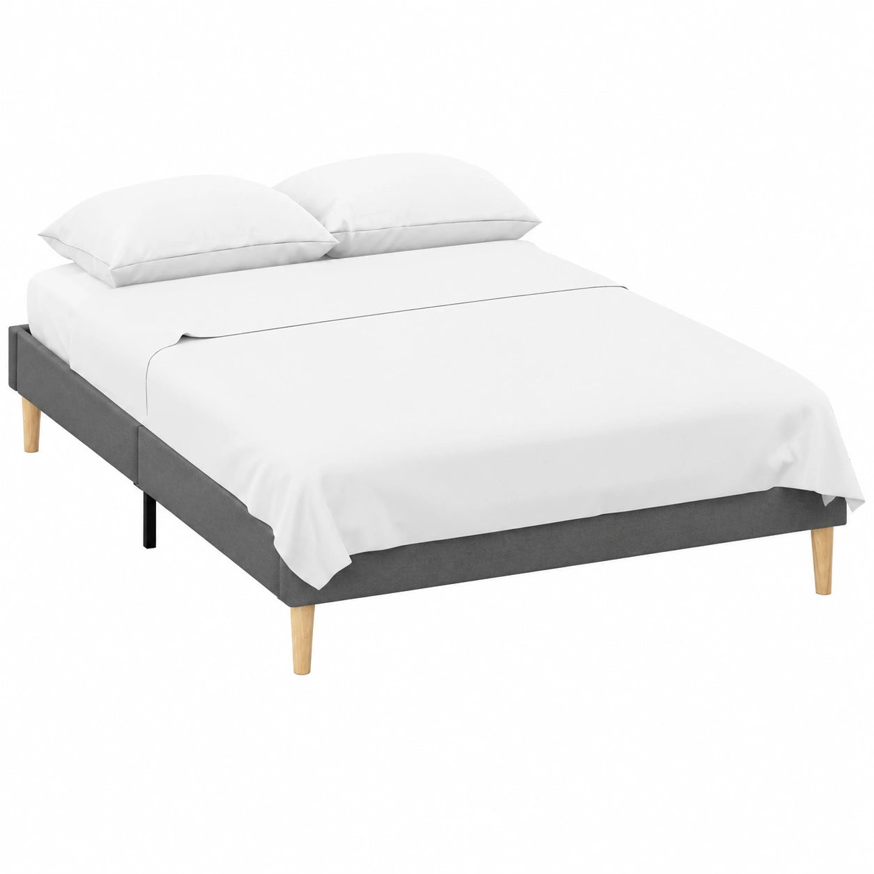 Base Tapizada 105x190 cm con Patas de Madera, Transpirable y Duradera, Montaje Rápido, Gris