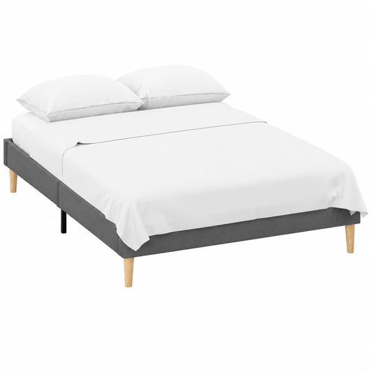 Base Tapizada 105x190 cm con Patas de Madera, Transpirable y Duradera, Montaje Rápido, Gris