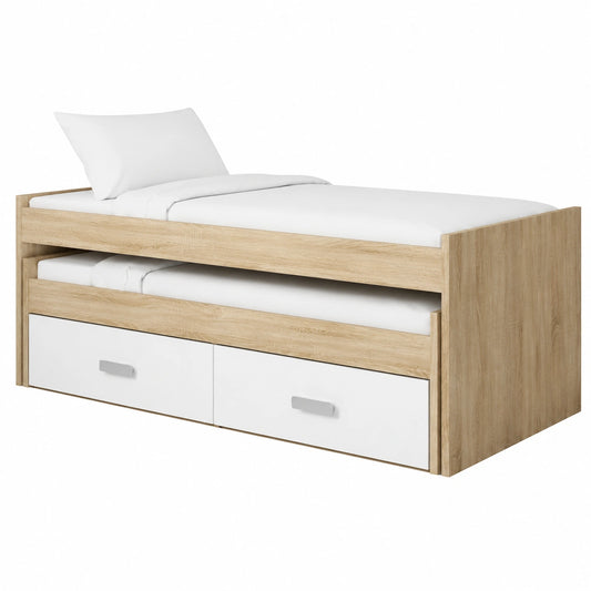 Cama Nido Juvenil con Cajones, Color Cambrian y Blanco, 98x72x202 cm