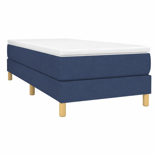 Cama Individual Tapizada en Tela Azul con Somier de Listones 90x200 cm