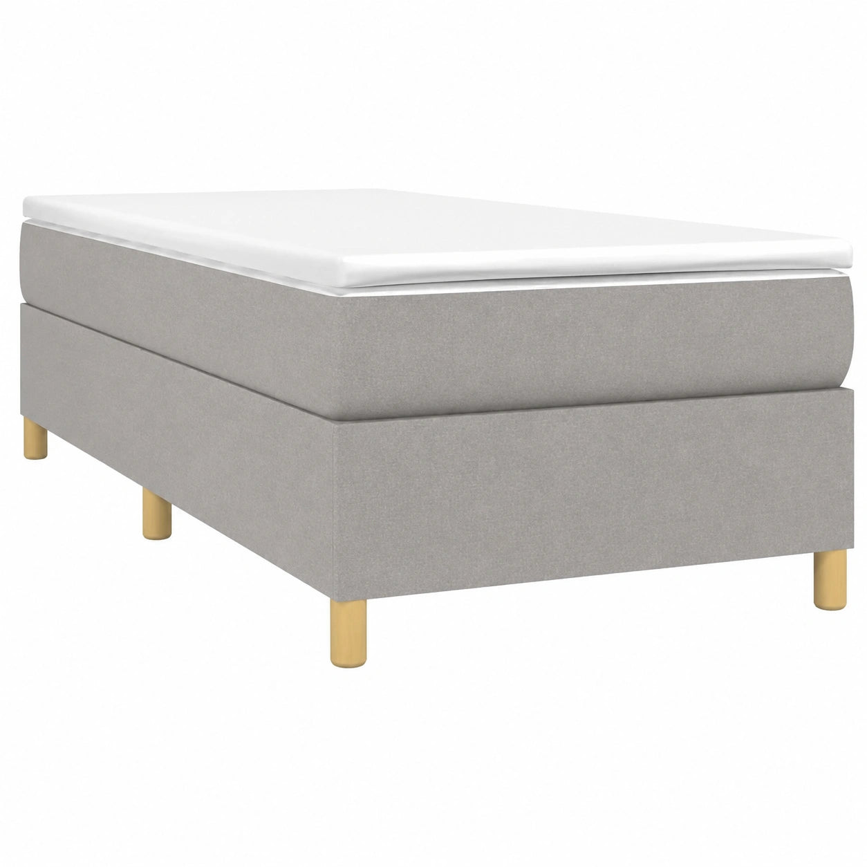 Cama Individual Tapizada en Tela Gris Claro 90x190 cm, Estructura con Somier de Madera