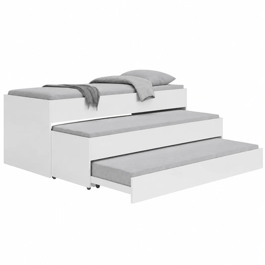 Cama Triple Juvenil Blanca BETRIX con Almacenamiento, 197 x 98 x 65 cm