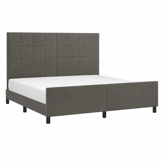 Cama Matrimonial Tapizada de Terciopelo Gris Oscuro 180x200 cm con Cabecero