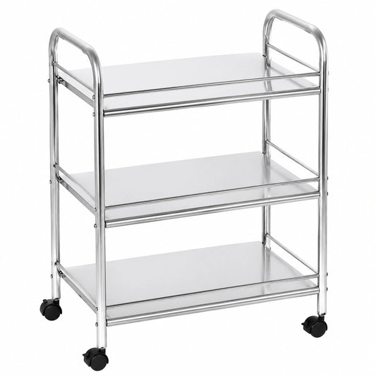 Carro de Cocina de Acero Inoxidable de 3 Niveles, 61x36x75 cm, Plata