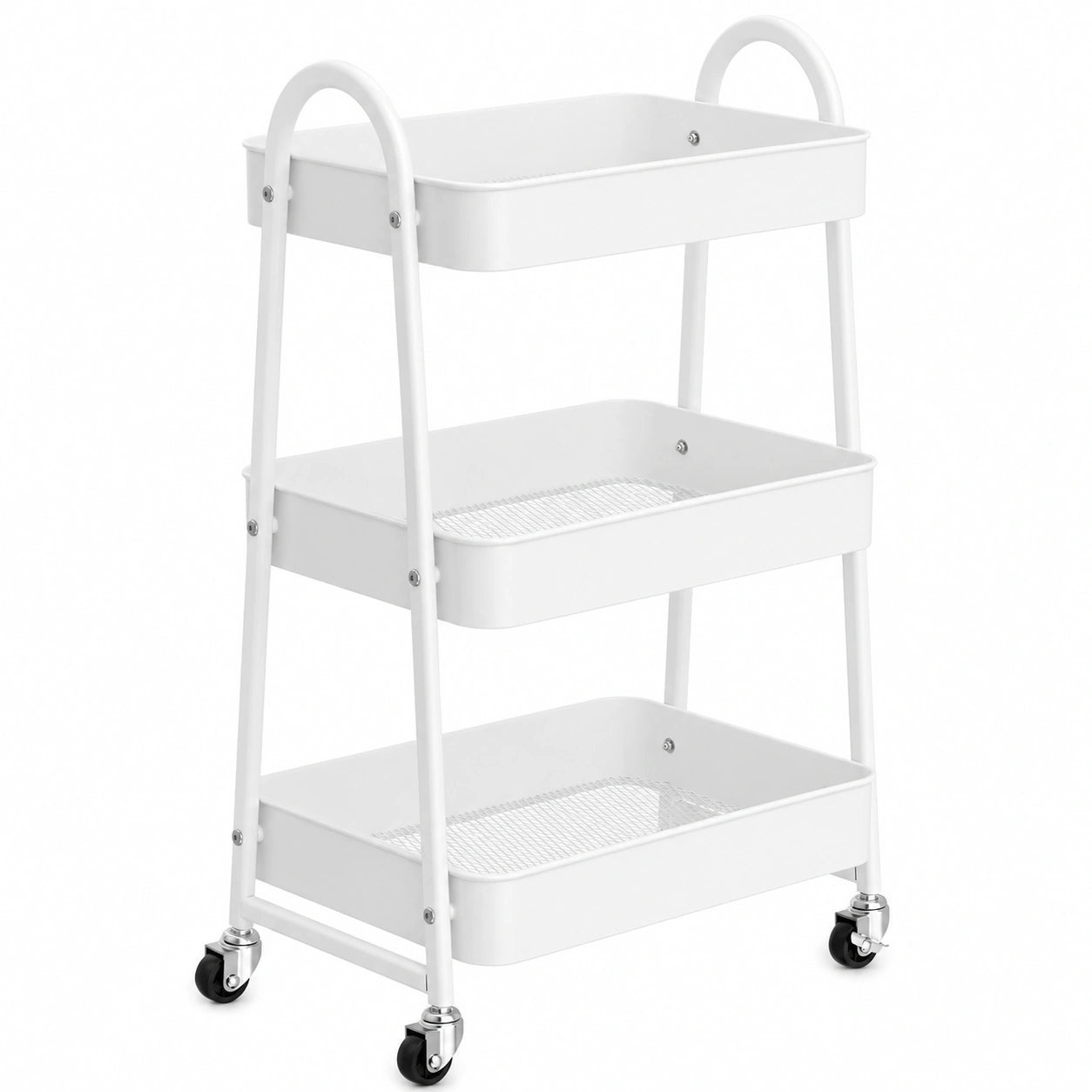 Carrito de Almacenamiento de Metal con Ruedas, 3 Niveles, Ideal para Cocina y más, Blanco