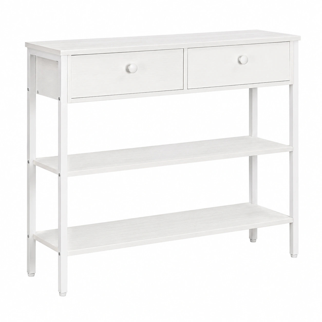 Mesa Consola HOOBRO con Cajón y Estantes, 100x24x80 cm, Estructura Metálica, Blanca