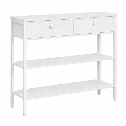 Mesa Consola HOOBRO con Cajón y Estantes, 100x24x80 cm, Estructura Metálica, Blanca