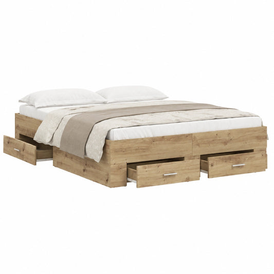 Cama Funcional de Roble con Almacenamiento 135x190 cm